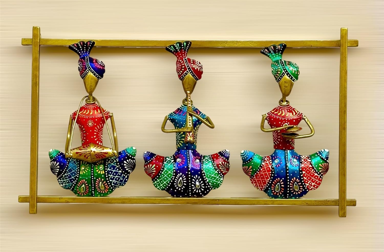 Rsn Aesthetic Metal 3 Rajasthani Musician Metal Frame Wall Dcor Entrance/Wall Hanging For Living Room, Wrought Iron Wall Art Dec